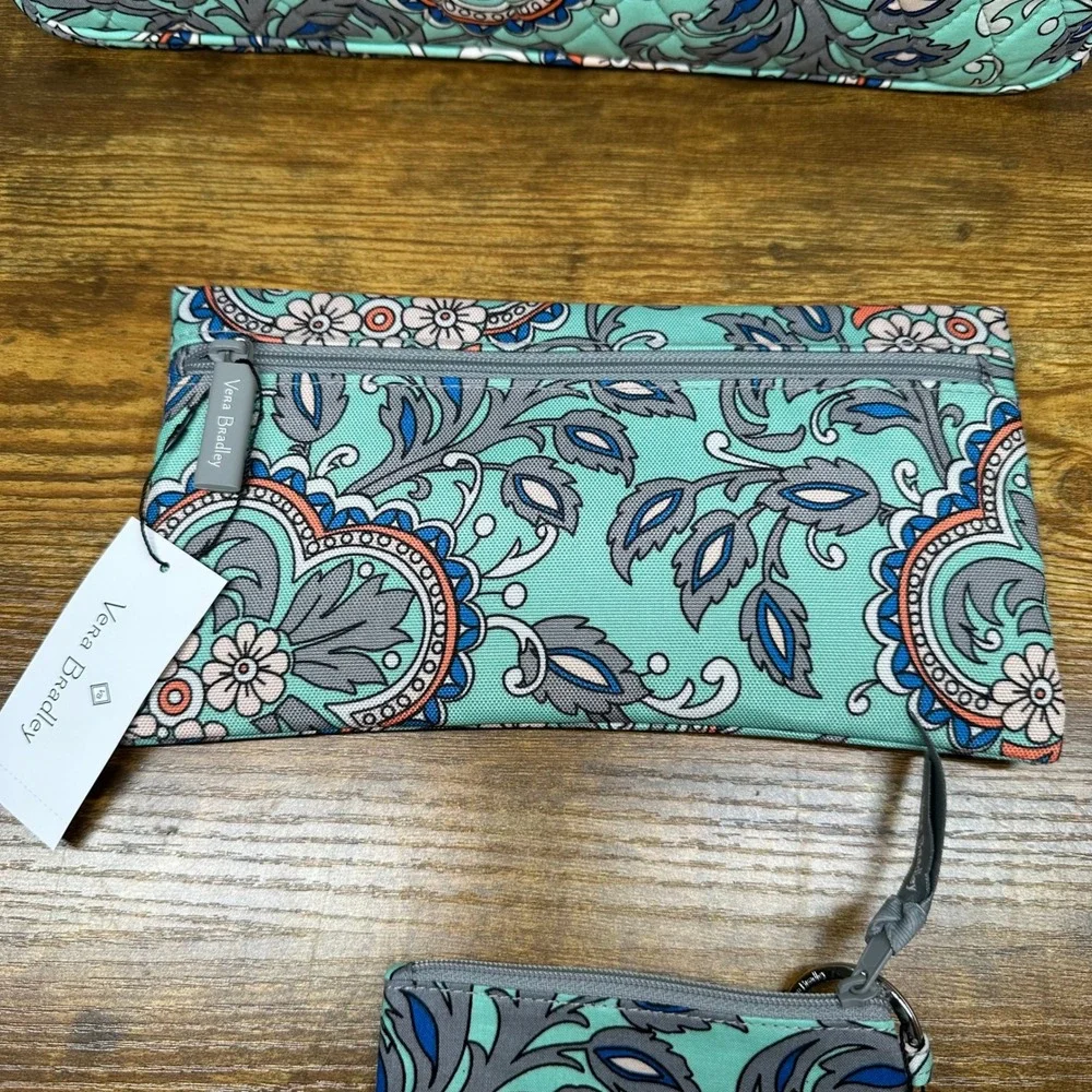 Vera Bradley Mint Flowers 4pc Set Laptop Sleeve Pencil Pouch ID Case Lanyard NEW